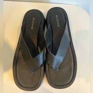 ALOHAS Midnight Black Leather Sandals